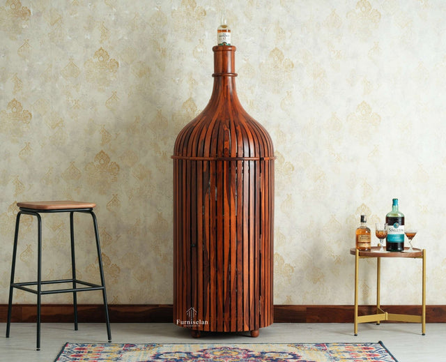 Florence Decanter Style Sheesham Wood Bar Cabinet with Glass Holder Furniselan Maple Finish