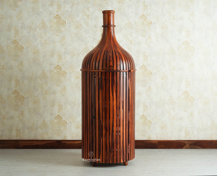 Florence Decanter Style Sheesham Wood Bar Cabinet with Glass Holder Furniselan Maple Finish