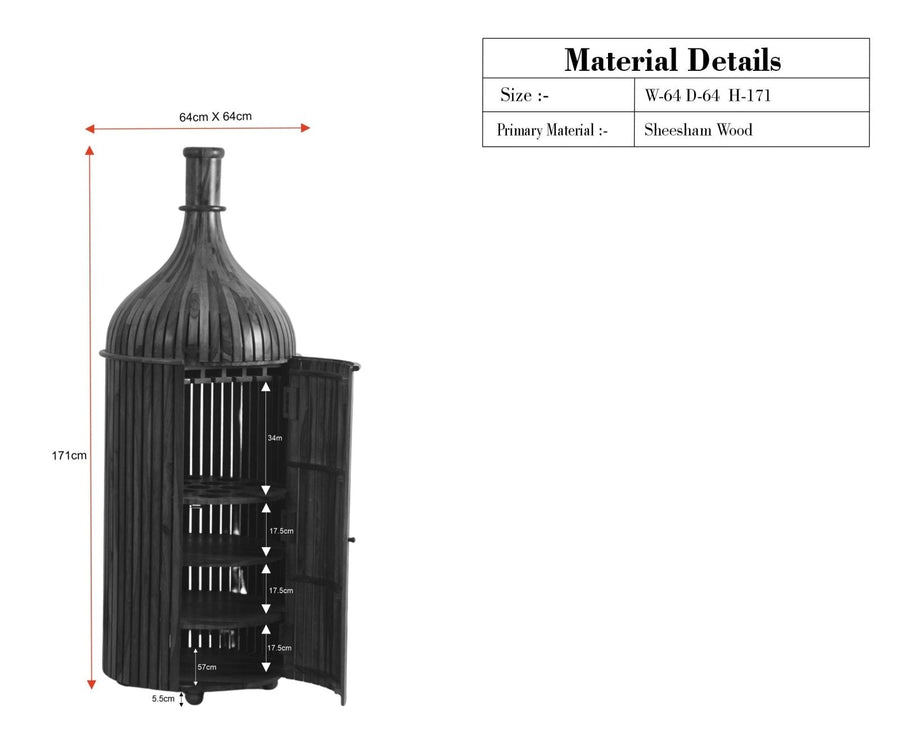 Florence Decanter Style Sheesham Wood Bar Cabinet with Glass Holder Furniselan Maple Finish