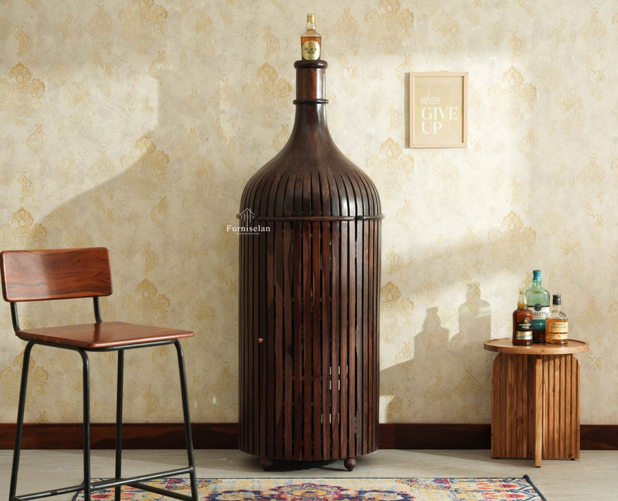 Florence Decanter Style Sheesham Wood Bar Cabinet with Glass Holder Furniselan grey Finish