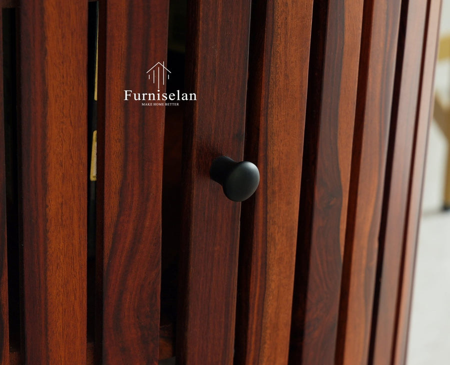 Florence Decanter Style Sheesham Wood Bar Cabinet with Glass Holder Furniselan Maple Finish