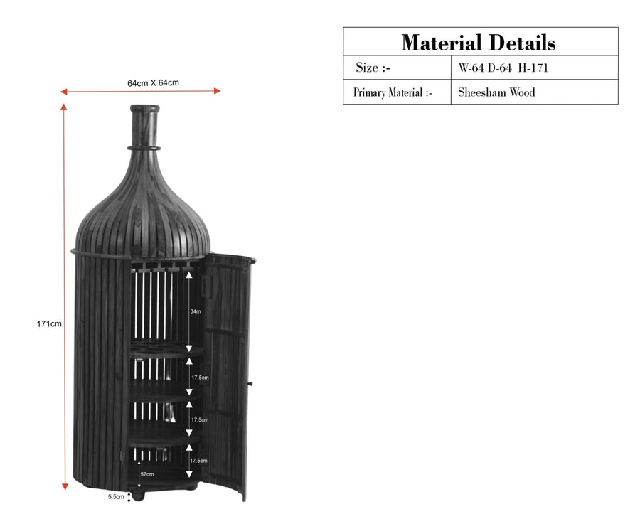 Florence Decanter Style Sheesham Wood Bar Cabinet with Glass Holder Furniselan Teak Finish