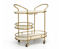 Alora Marble Serving Trolley with Metal - Antique Gold Finish