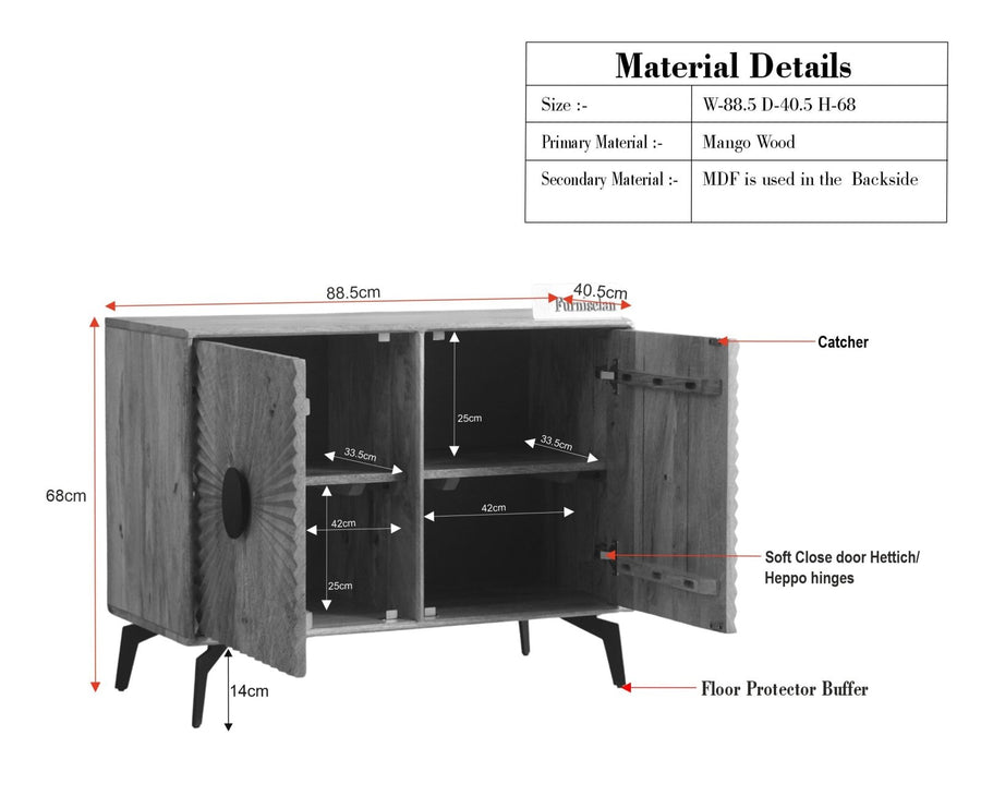 Greece Premium Look Wooden Sideboard Cabinet 2 Doors Furniselan Natural Finish