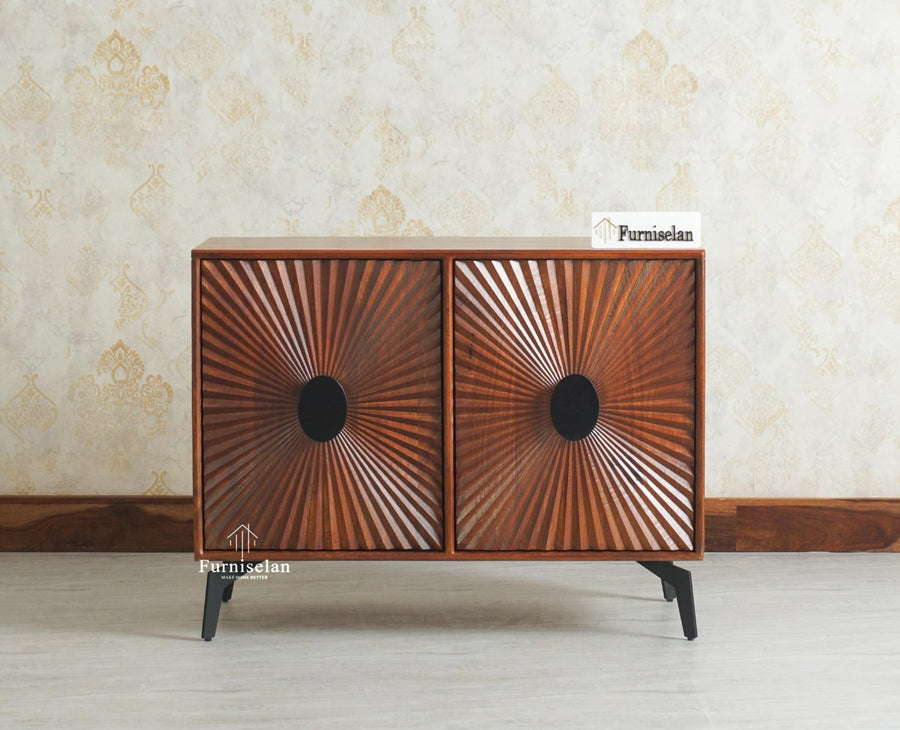 Greece Premium Look Wooden Sideboard Cabinet 2 Doors Furniselan Brown Finish