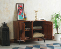 Greece Premium Look Wooden Sideboard Cabinet 2 Doors Furniselan Brown Finish