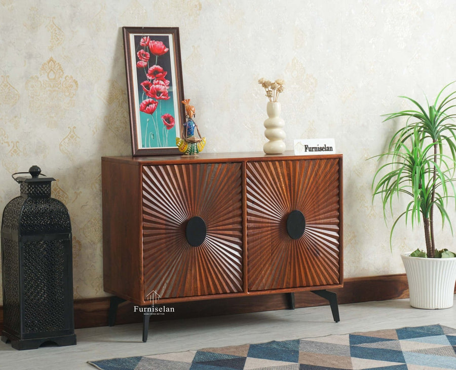 Greece Premium Look Wooden Sideboard Cabinet 2 Doors Furniselan Brown Finish
