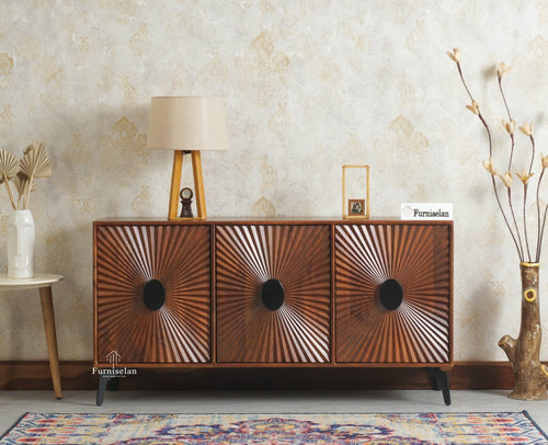 Greece Premium Look Wooden Sideboard Cabinet 3 Doors Furniselan Brown Finish
