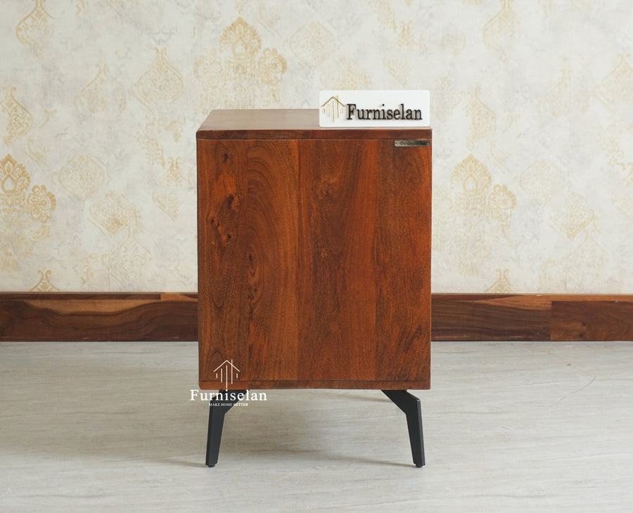 Greece Wooden Two Drawer Bedside Table Nightstand Furniselan Brown Finish