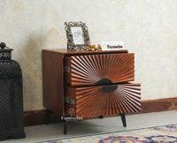 Greece Wooden Two Drawer Bedside Table Nightstand Furniselan Brown Finish