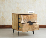 Greece Wooden Two Drawer Bedside Table Nightstand Furniselan Natural Finish