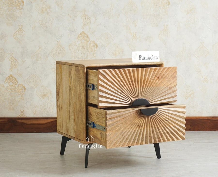 Greece Wooden Two Drawer Bedside Table Nightstand Furniselan Natural Finish