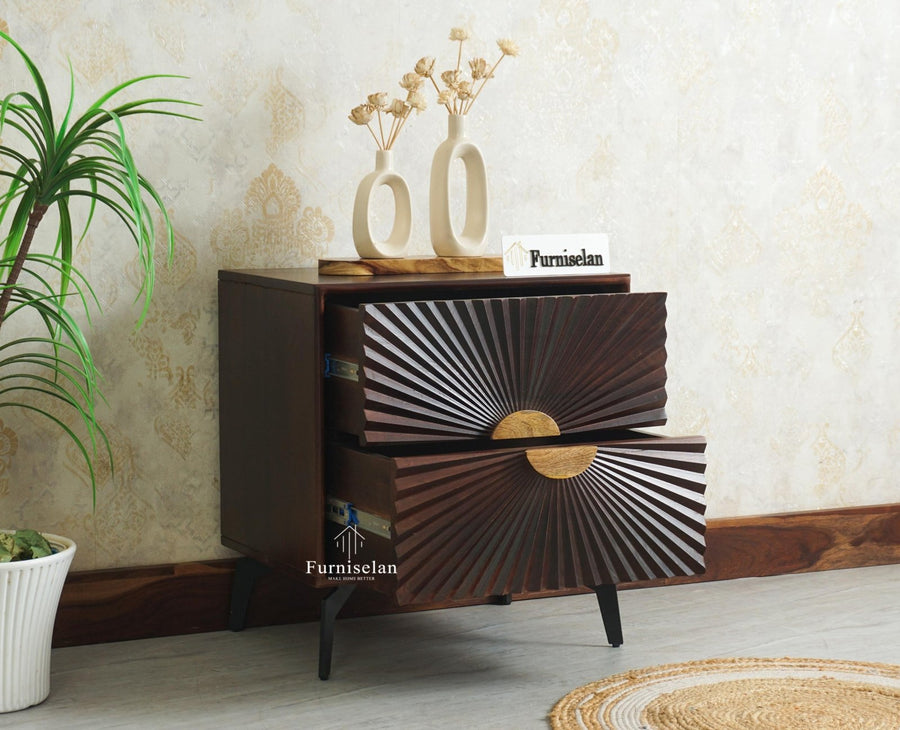 Greece Wooden Two Drawer Bedside Table Nightstand Furniselan Grey Finish