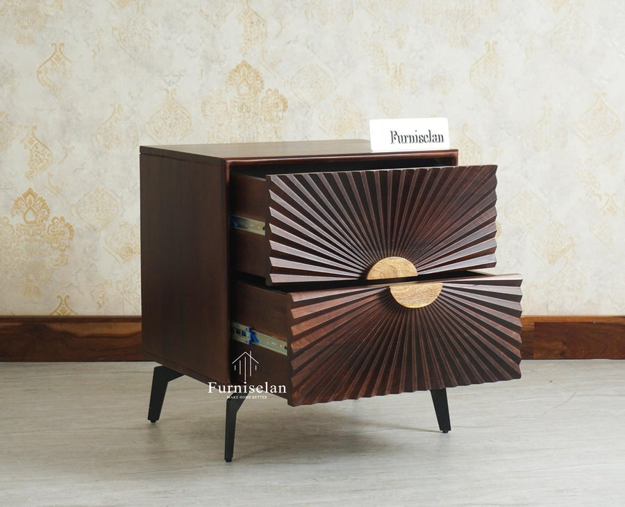 Greece Wooden Two Drawer Bedside Table Nightstand Furniselan Grey Finish
