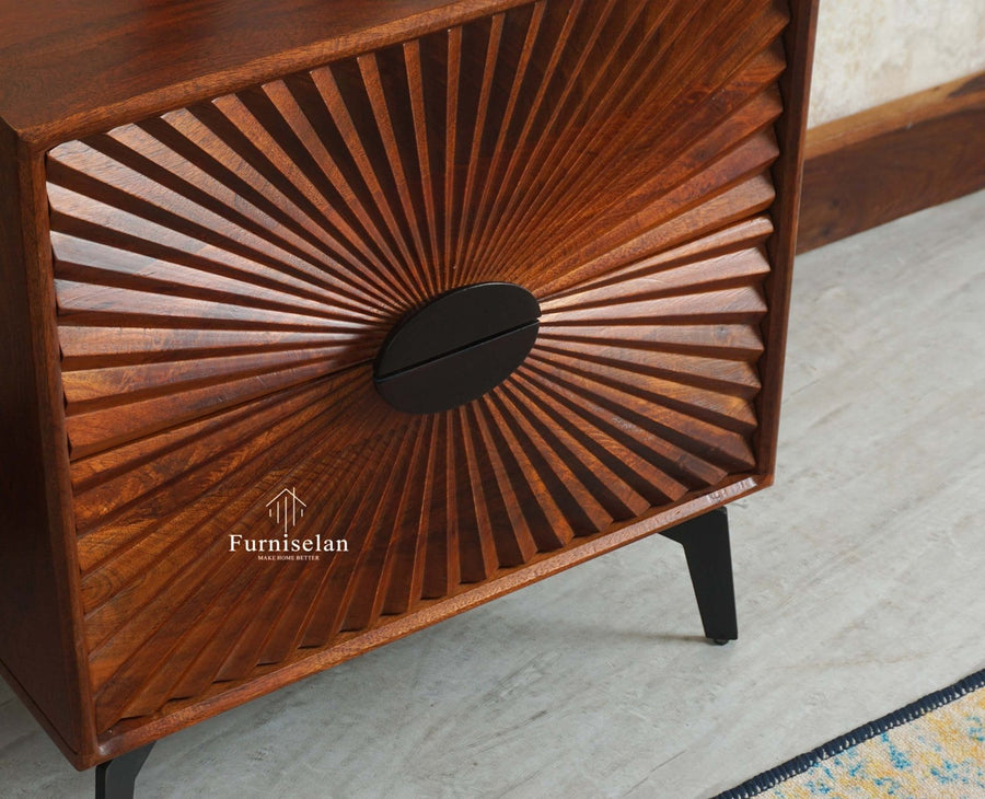 Greece Wooden Two Drawer Bedside Table Nightstand Furniselan Brown Finish
