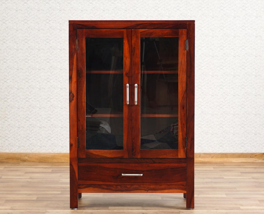 Guwahati Sheesham Wood Kitchen Crockery Cabinet Two Door One Drawer Furniselan - Maple-Finish