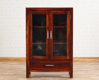 Guwahati Sheesham Wood Kitchen Crockery Cabinet Two Door One Drawer Furniselan - Maple-Finish