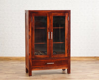 Guwahati Sheesham Wood Kitchen Crockery Cabinet Two Door One Drawer Furniselan - Maple-Finish