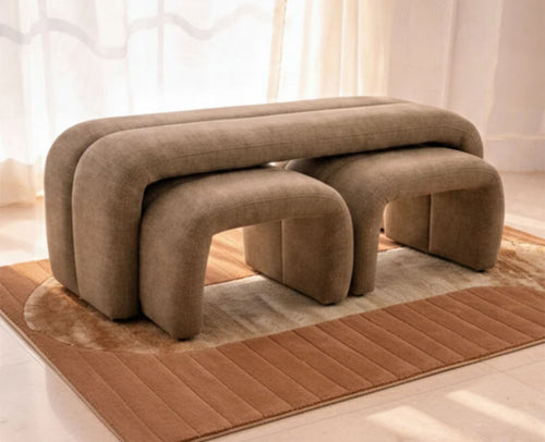 Hampstead Cotton Bench with Stool Furniselan Light Brown