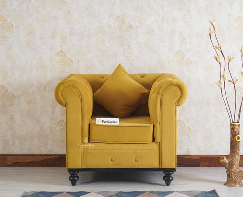 Amberline One Seater Sofa Upholstery Mustard Fabric