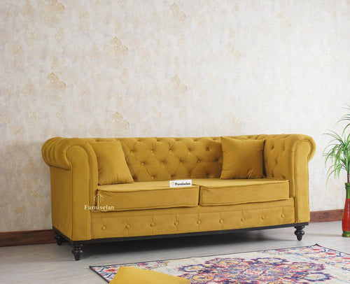 Amberline Three Seater Sofa Upholstery Mustard Fabric