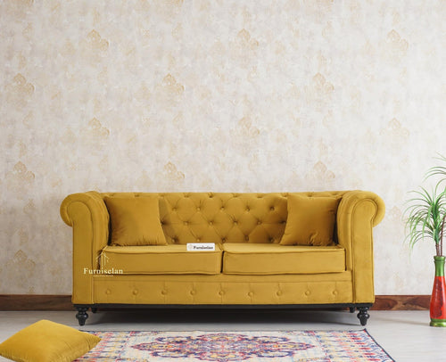 Amberline Three Seater Sofa Upholstery Mustard Fabric