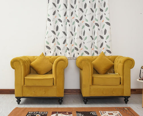 Amberline Three + Two Seater Sofa Upholstery Mustard Fabric