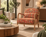 Harper Rubber Wood Arm Chair with Cotton Fabric