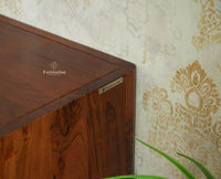 Hebbal Solid Wood Four Doors Sideboard Cabinet Furniselan Brown Finish