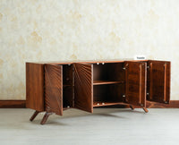 Hebbal Solid Wood Four Doors Sideboard Cabinet Furniselan Brown Finish