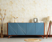 Hebbal Solid Wood Four Doors Sideboard Cabinet Furniselan Brown/China Blue