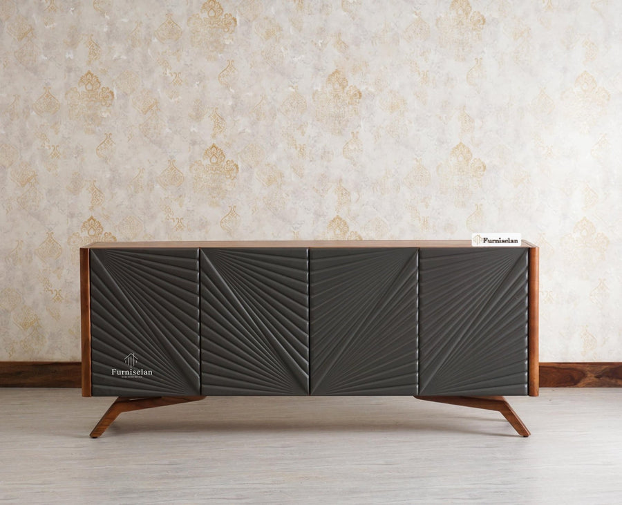 Hebbal Solid Wood Four Doors Sideboard Cabinet Furniselan - Brown/Slate-Grey