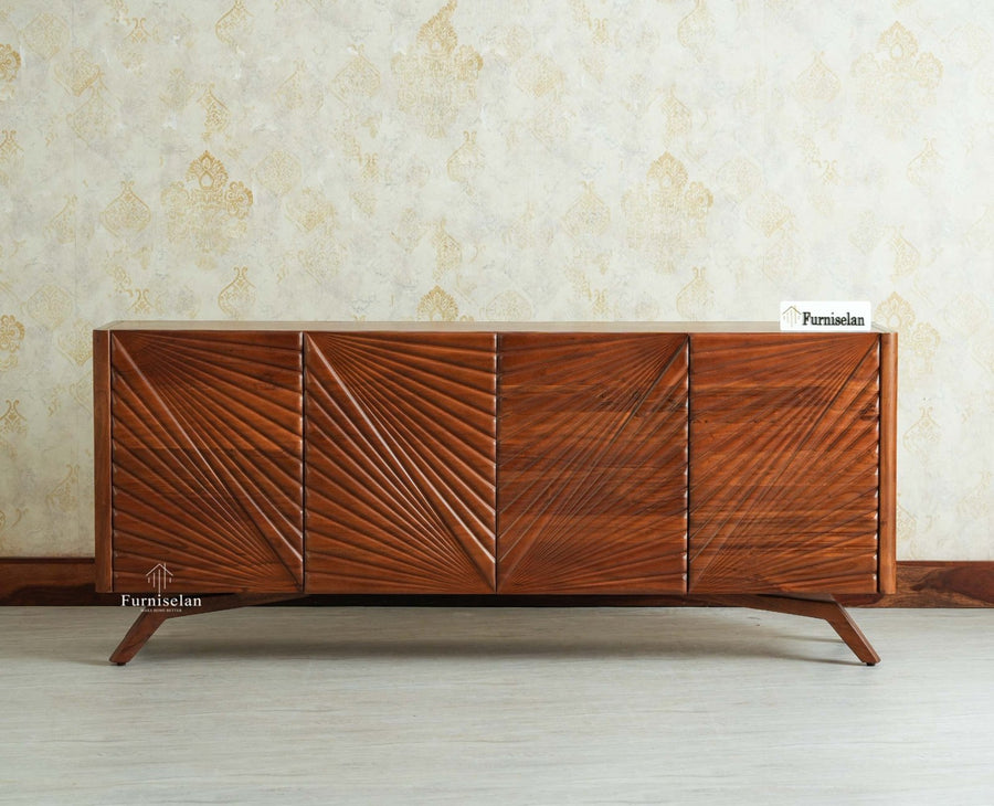 Hebbal Solid Wood Four Doors Sideboard Cabinet Furniselan Brown Finish