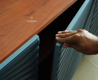 Hebbal Solid Wood Four Doors Sideboard Cabinet Furniselan Brown/China Blue