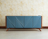 Hebbal Solid Wood Four Doors Sideboard Cabinet Furniselan Brown/China Blue