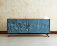 Hebbal Solid Wood Four Doors Sideboard Cabinet Furniselan Brown/China Blue