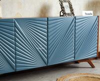 Hebbal Solid Wood Four Doors Sideboard Cabinet Furniselan Brown/China Blue