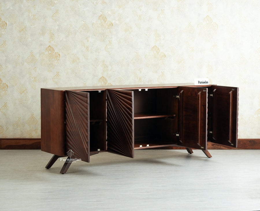 Hebbal Solid Wood Four Doors Sideboard Cabinet Furniselan 
Grey Finish