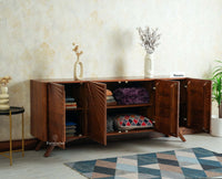 Hebbal Solid Wood Four Doors Sideboard Cabinet Furniselan Brown Finish