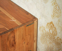 Hebbal Solid Wood Four Doors Sideboard Cabinet Furniselan  Natural FInish