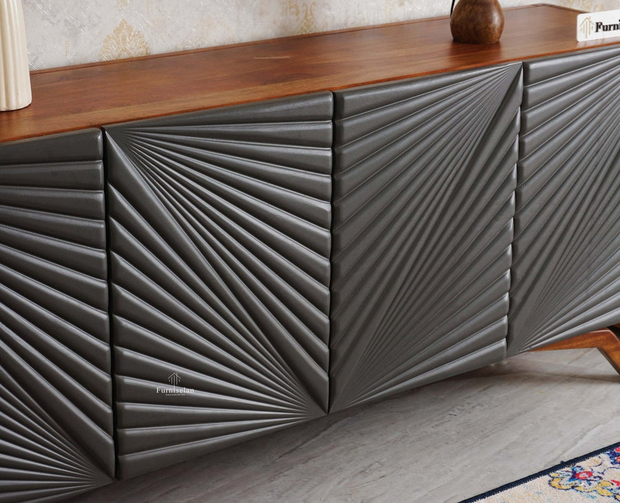 Hebbal Solid Wood Four Doors Sideboard Cabinet Furniselan - Brown/Slate-Grey