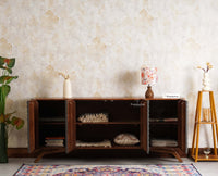 Hebbal Solid Wood Four Doors Sideboard Cabinet Furniselan - Brown/Slate-Grey
