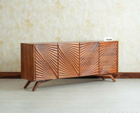 Hebbal Solid Wood Four Doors Sideboard Cabinet Furniselan Brown Finish