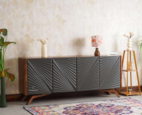 Hebbal Solid Wood Four Doors Sideboard Cabinet Furniselan - Brown/Slate-Grey