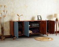 Hebbal Solid Wood Four Doors Sideboard Cabinet Furniselan Brown/China Blue
