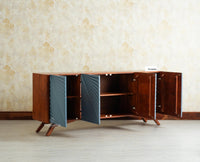 Hebbal Solid Wood Four Doors Sideboard Cabinet Furniselan Brown/China Blue
