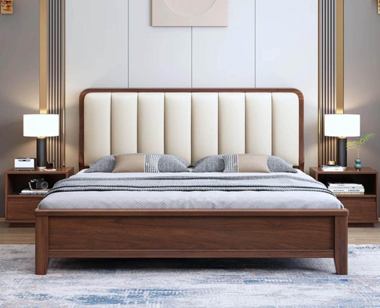 Helsinki Solid Wood King Size Bed Teak Finish