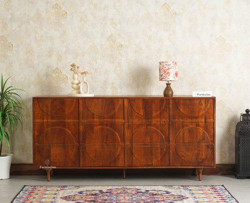 Horniman Circle Solid Wood Large Four Door Sideboard Cabinet Furniselan Brown Finish