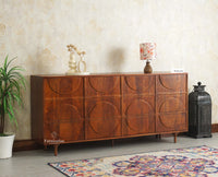 Horniman Circle Solid Wood Large Four Door Sideboard Cabinet Furniselan Brown Finish