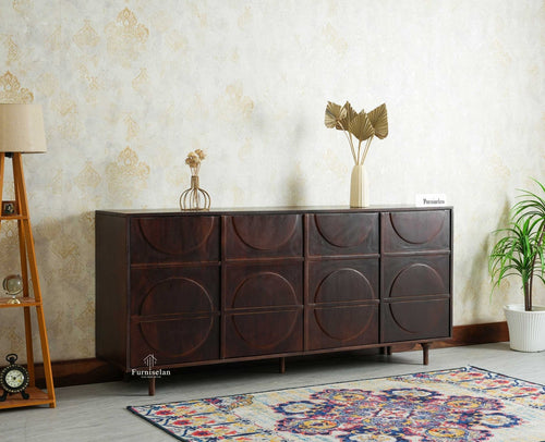 Horniman Circle Solid Wood Large Four Door Sideboard Cabinet Furniselan Grey Finish 